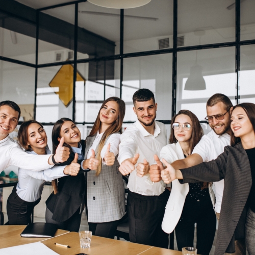 Group of people working out business plan in an office